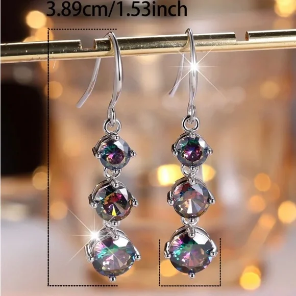 Silver platinum mystic topaz stone hook earrings - Picture 3 of 4